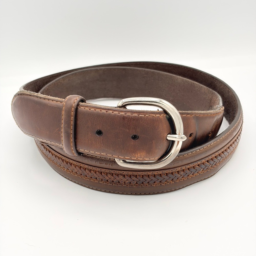 Nocona Belt Co Leather Belt 44 Western Brown Braided Silver Buckle Men's Women's